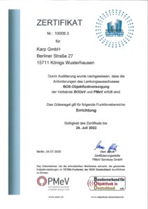 PMeV Zertifikat BOS gültig bis 24.07.2022