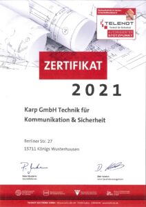 Zertifikat Telenot Stützpunkt 2021