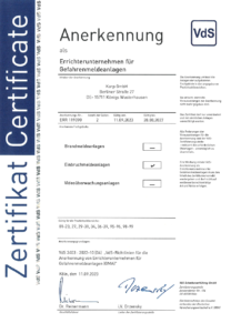 Karp GmbH Zertifikat Errichterfirma für Einbruchmeldeanlagen