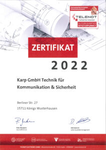 Zertifikat Telenot Stützpunkt 2022