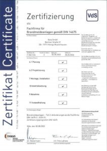 Karp GmbH Zertifikat Errichterfirma für Brandschutzmeldeanlagen