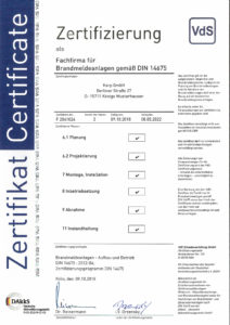 Karp GmbH Zertifikat Errichterfirma für Brandschutzmeldeanlagen