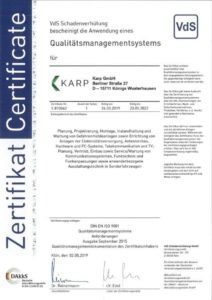 Karp GmbH Zertifikat DIN EN ISO 9001:2015 Qualitätsmanagementsystems